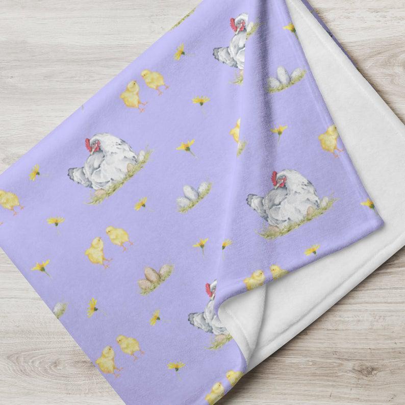 Rustic Farmhouse Blanket, Floral Chicken Animal Blanket, Hen & Baby Chicks