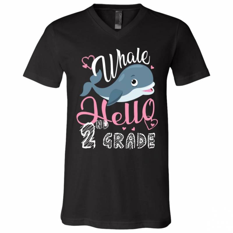 Kids Whale Hello 2Nd Grade Cute First Day Of School Novelty V Neck T-Shirt