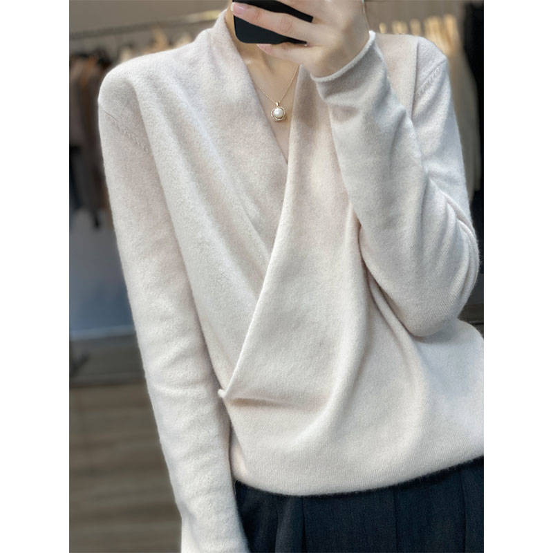 2022 Autumn Fashion Tops 100% Pure Wool Knitted Sweaters Women V-neck Long Sleeve Cashmere Knitwear Winter New Female Jumpers alx