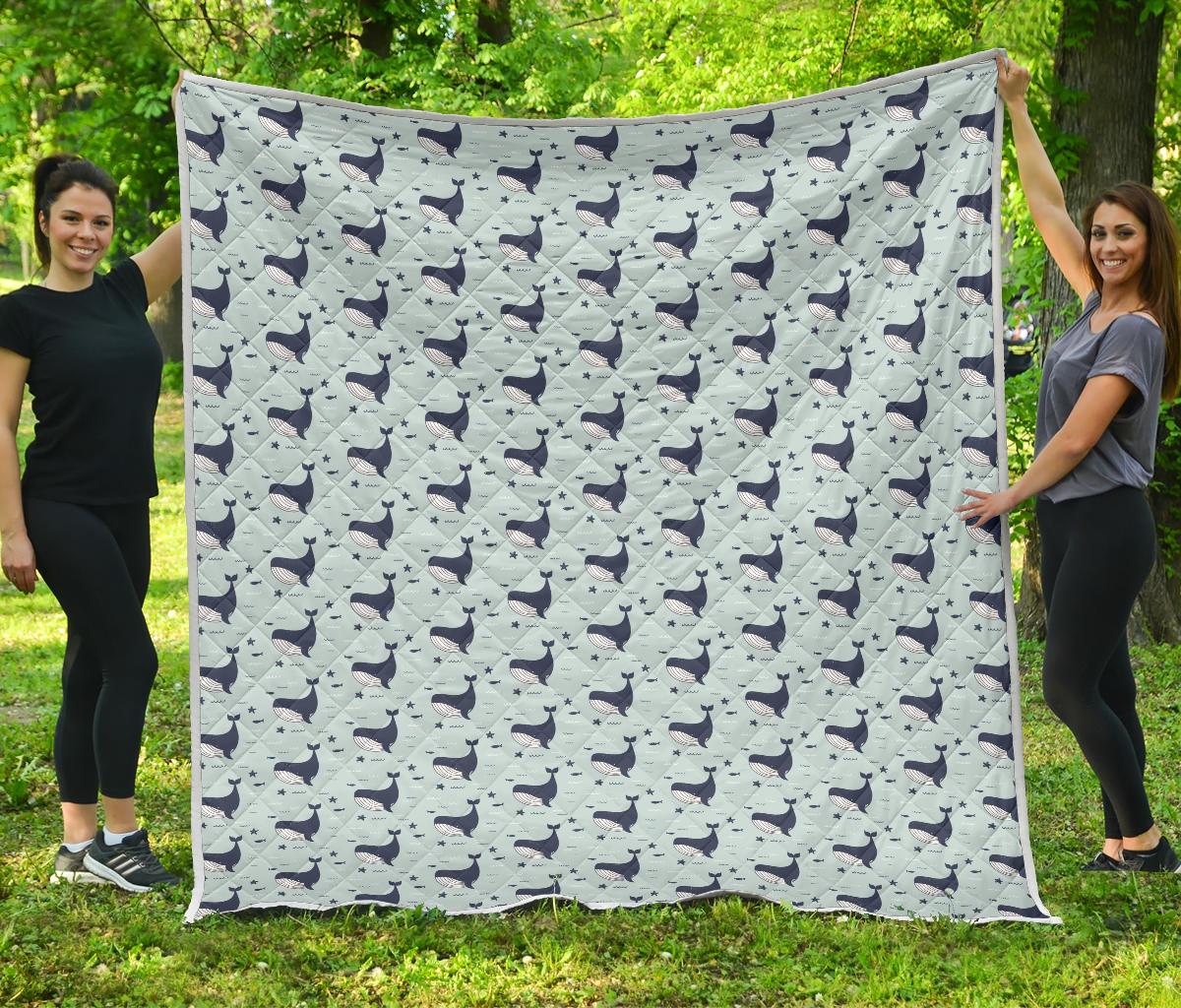 Whale Cute Design Themed Print Quilt Bedspread