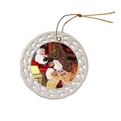 Maine Coon Cats And Kittens Sleeping With Santa Ceramic Doily Ornament D097