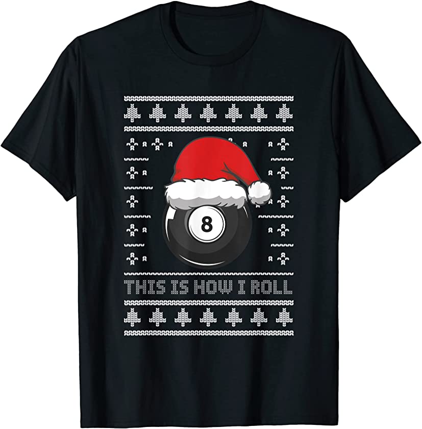 Ugly Christmas Billiards Ball Cue Pool Santa Claus New Year T-Shirt