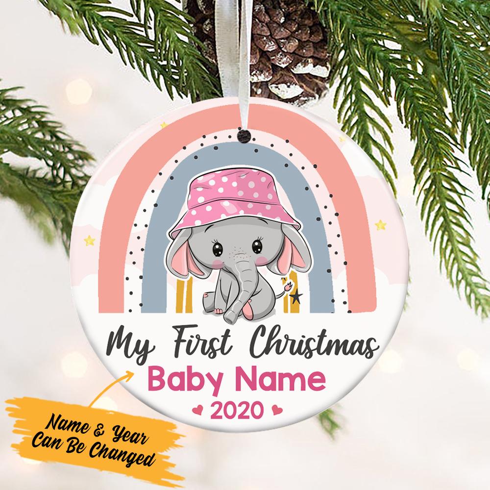 Personalized Elephant Rainbow Baby First Christmas  Ornament Ob301 95O57