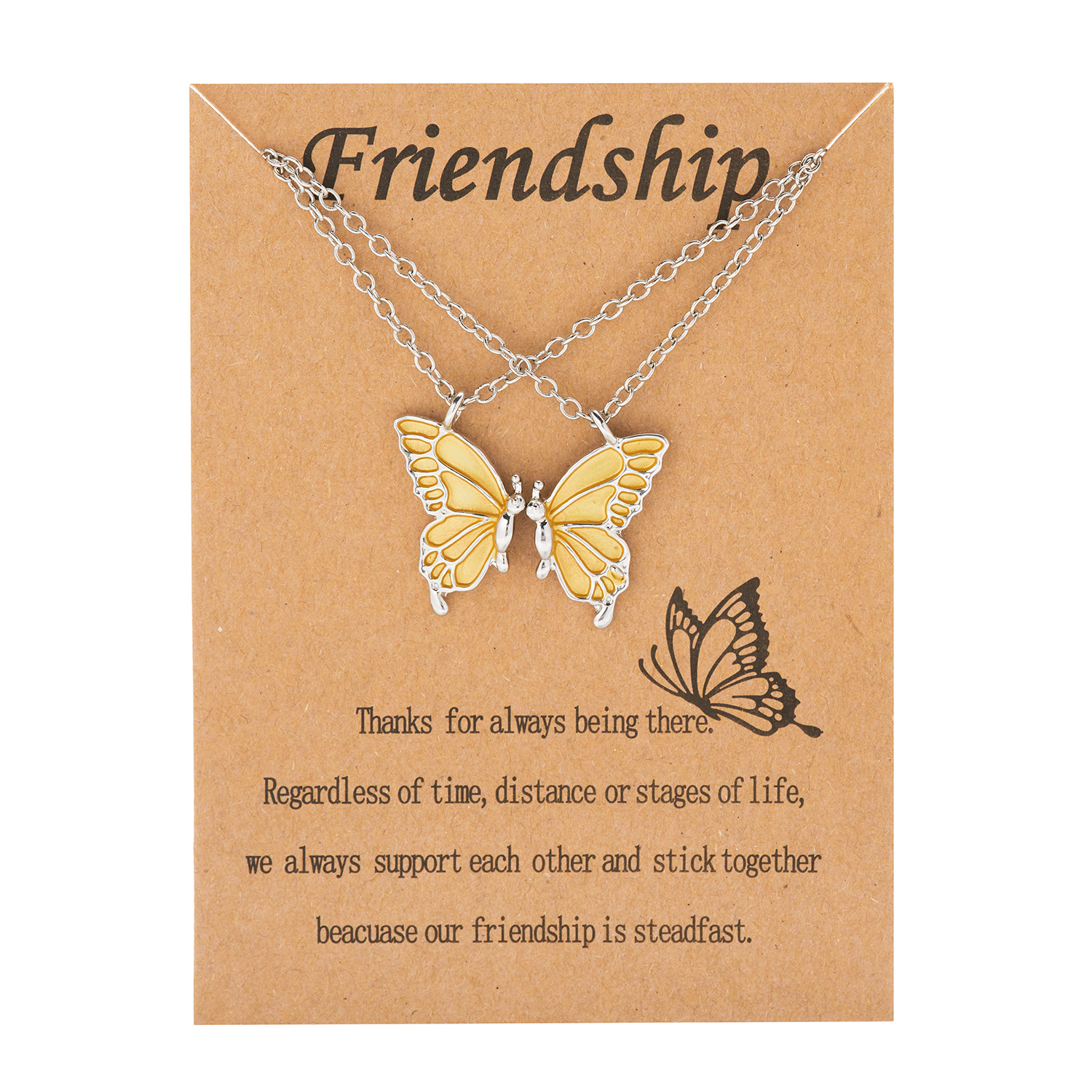 1 Pair Fashion Enamel Butterfly Pendant Necklace for Women Friendship Jewelry Colorful Choker Chain Wedding Party Wish Card Gift alx