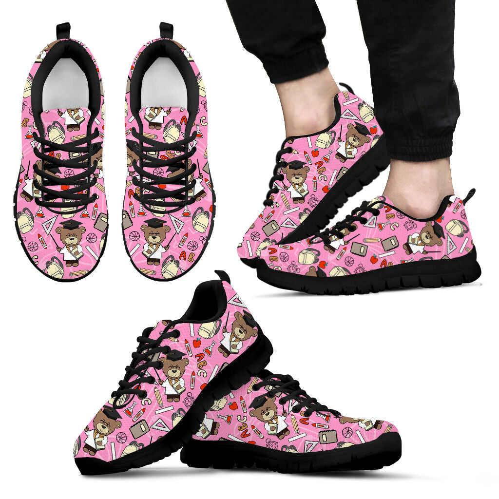 Teacher Teddy Bear Pattern Pink Sneaker Fashion Comfortable Shoes Walking Running Lightweight Casual Shoes