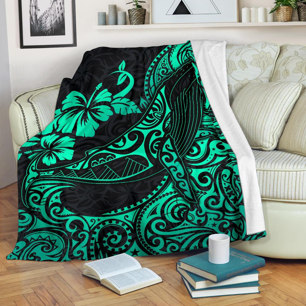 Polynesian Hawaii Premium Blanket – Polynesian Turquoise Humpback Whale – BN15