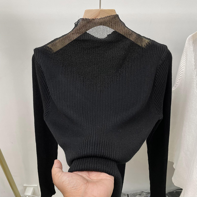 Autumn and Winter Fashion Mesh Stitching Pullover Fashion Tops 2022 Women Thickened Turtleneck Sweater Knitted Bottoming Shirt alx