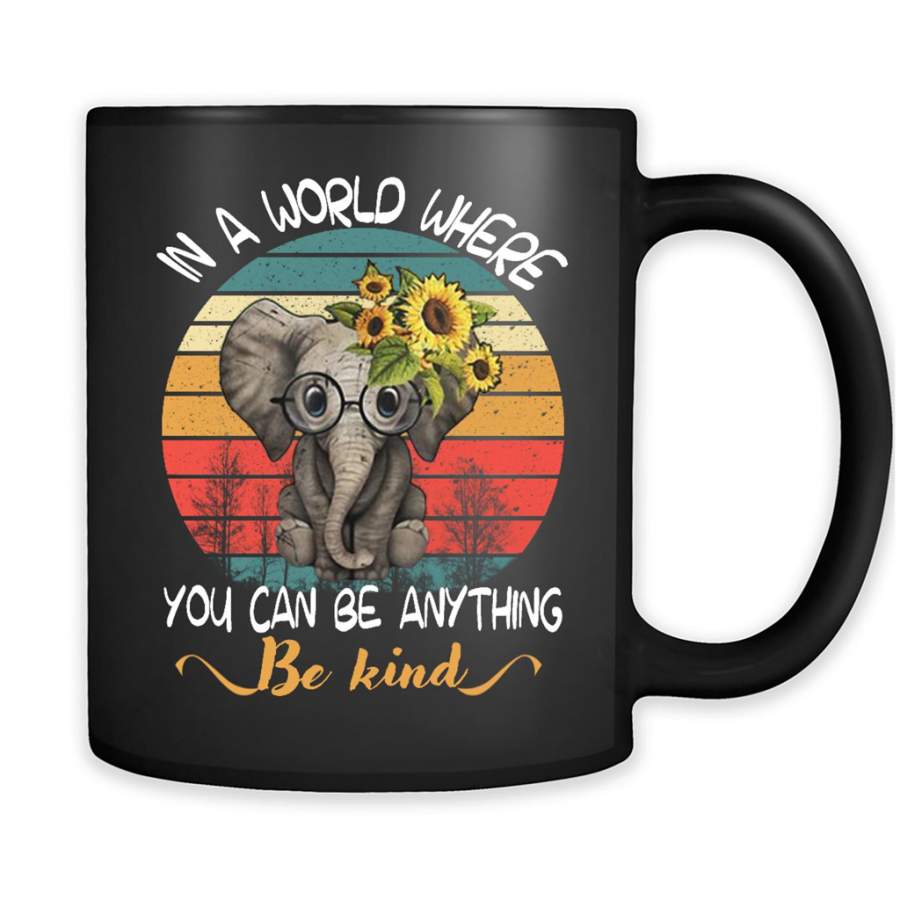 Elephant In A World Where You Can Be Anything Be Kind Vintage – Full-Wrap Coffee Black Mug