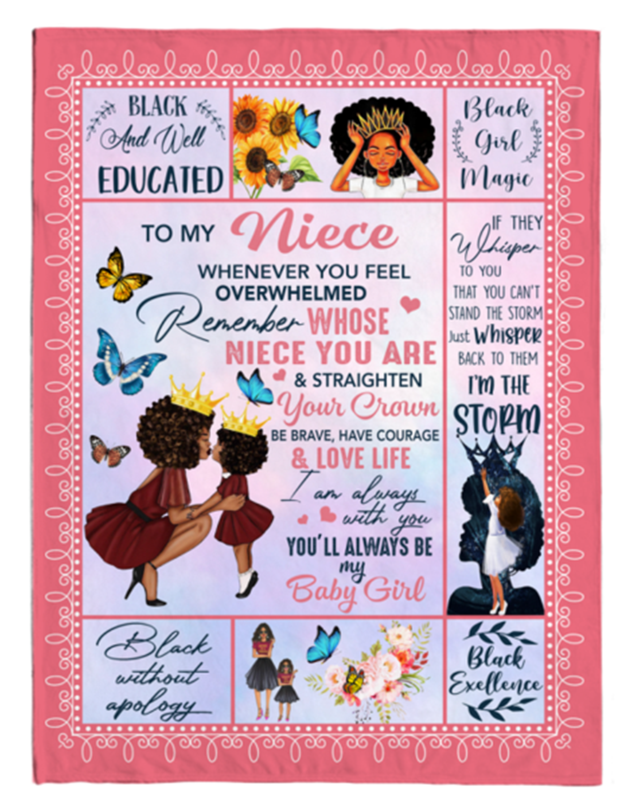 Personalized Fleece Blanket To My Niece Print Black Girl Customized Blanket Gift For Birthday