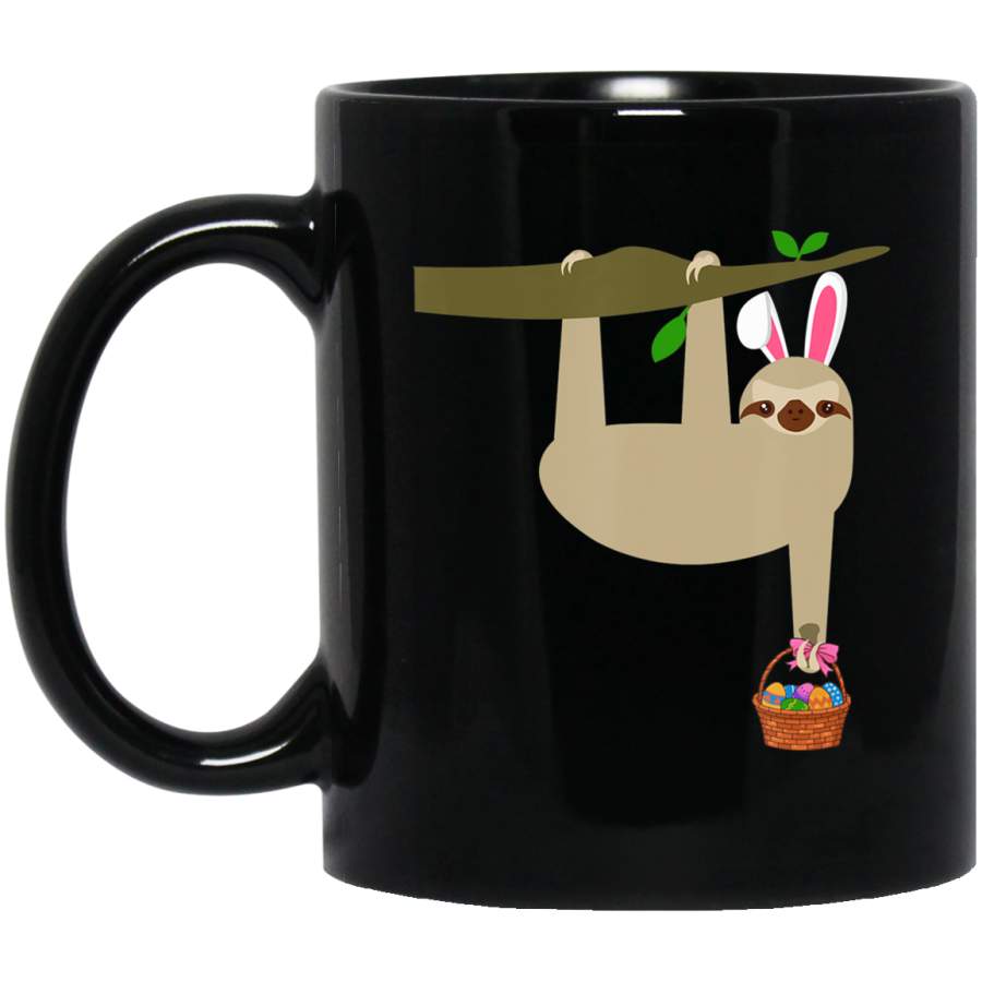 Sloth With An Egg Basket Climbing Tree Happy Easter Day 11oz 15oz Black Mug Happy Easter Day Funny Colors Eggs Bunny Ears Peeps Cute