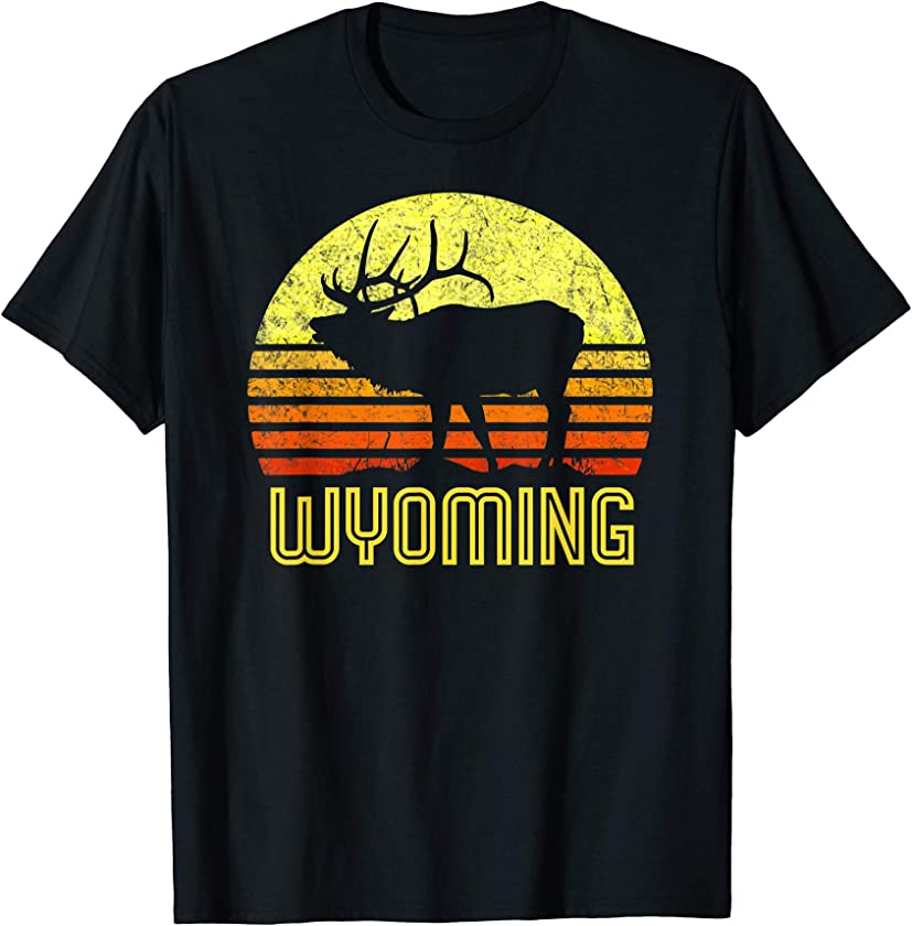 Wyoming Elk Hunter Dad Vintage Retro Sun Bow Hunting Gift T-Shirt