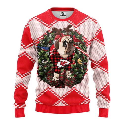 Kansas City Christmas Pug 3D All Over Printed 100% Wool Material Sweater Hn041142