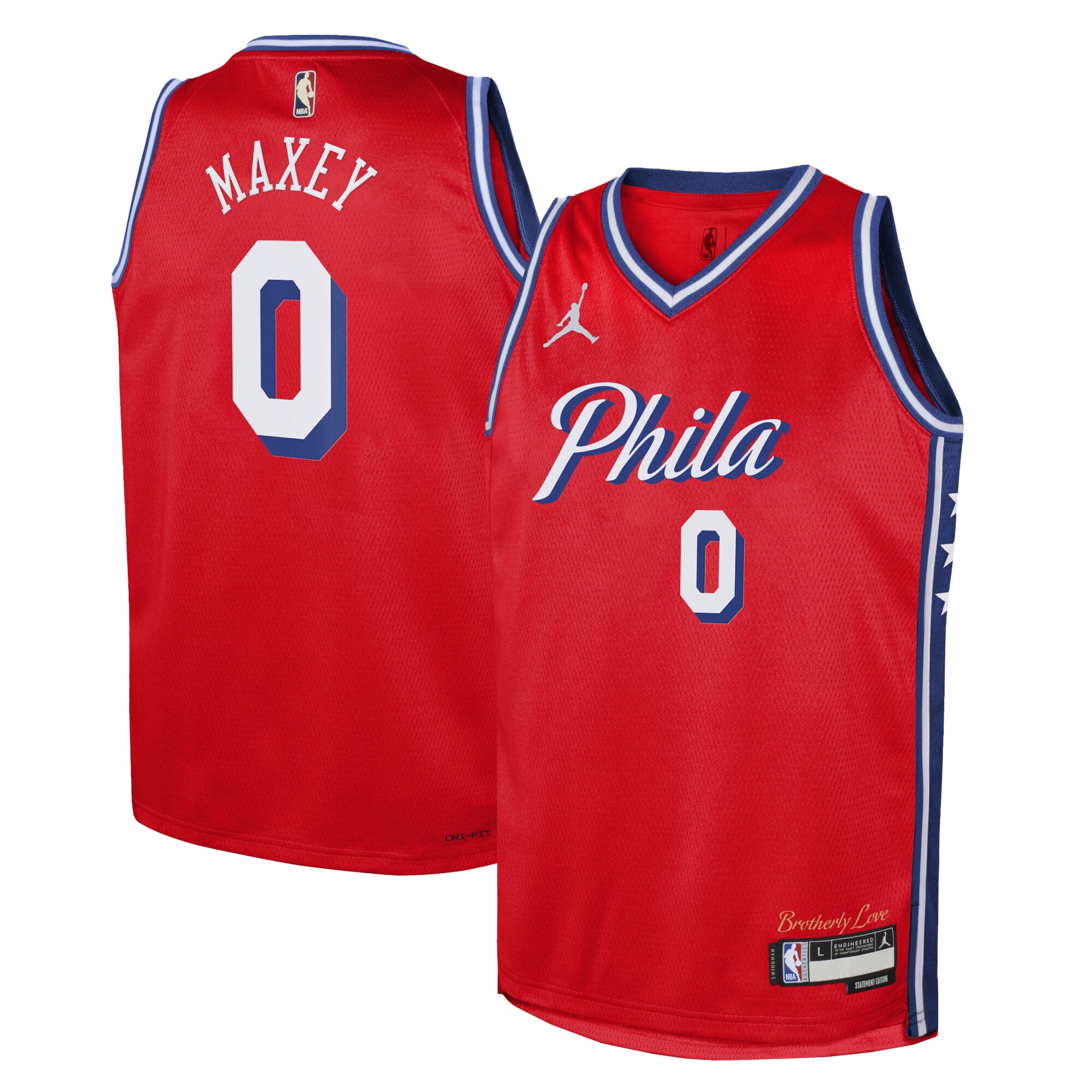 Philadelphia 76ers Jordan Statement Edition Swingman Jersey 22 – Red – Tyrese Maxey – Youth