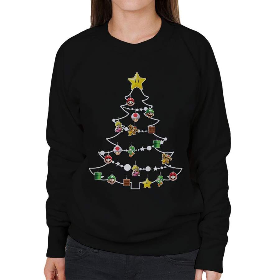 Super Mario Characters Christmas Tree Baubles Women’s Sweatshirt