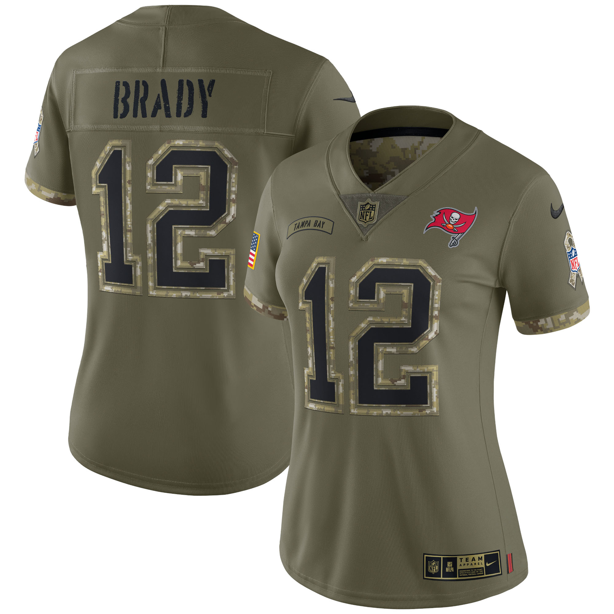 Women’s Tampa Bay Buccaneers Tom Brady Olive 2022 Salute To Service Limited Jersey