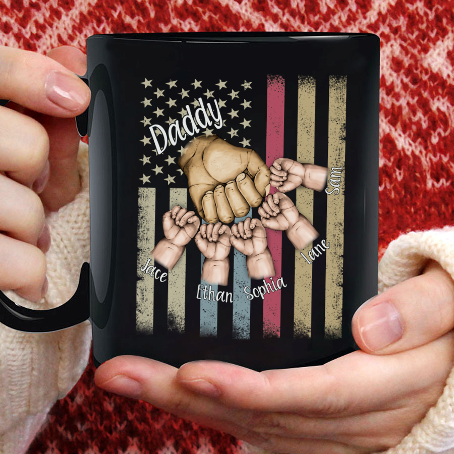 Presonalized Daddy Grandkids Hands Flag Mug