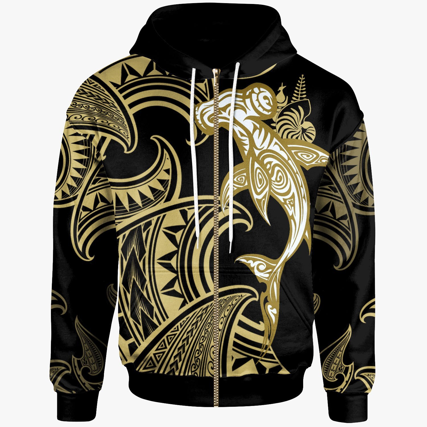 CNMI Zip-Up Hoodie – Hammerhead Shark Tribal Pattern – Pacific Print Hoodie