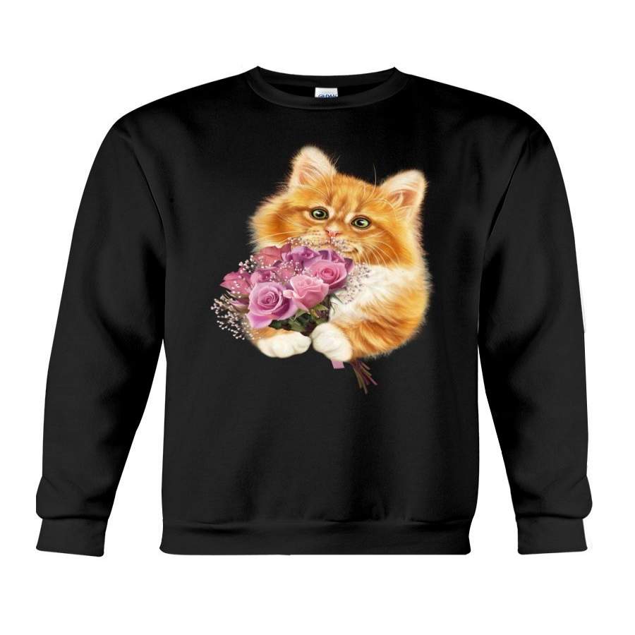 Cute Kitten With Roses T-Shirt Sweatshirt