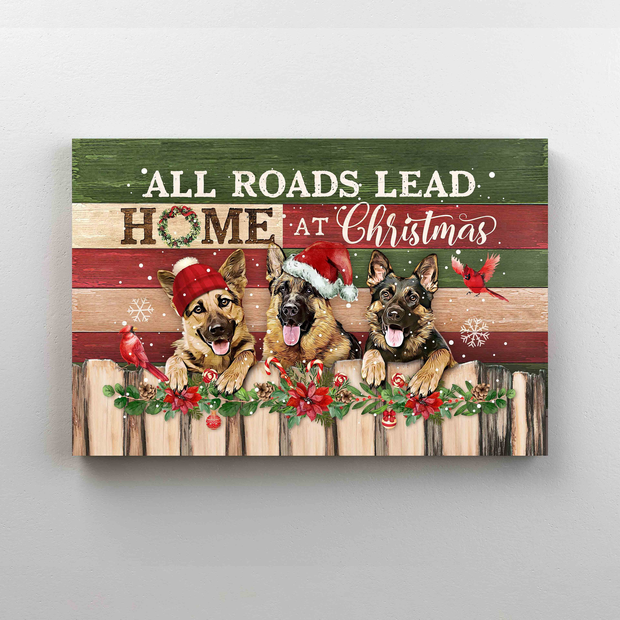 All Roads Lead You Home At Christmas Canvas, German Shepherd Canvas, Cardinals Canvas, Christmas Canvas, Art Print