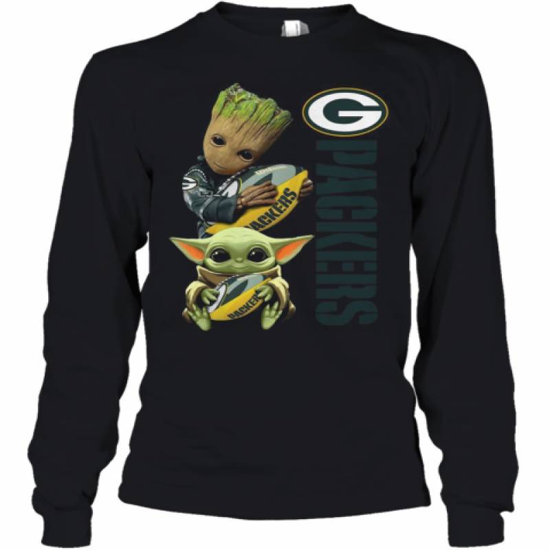 Baby Groot And Yoda Hug Green Bay Packers Youth Long Sleeve