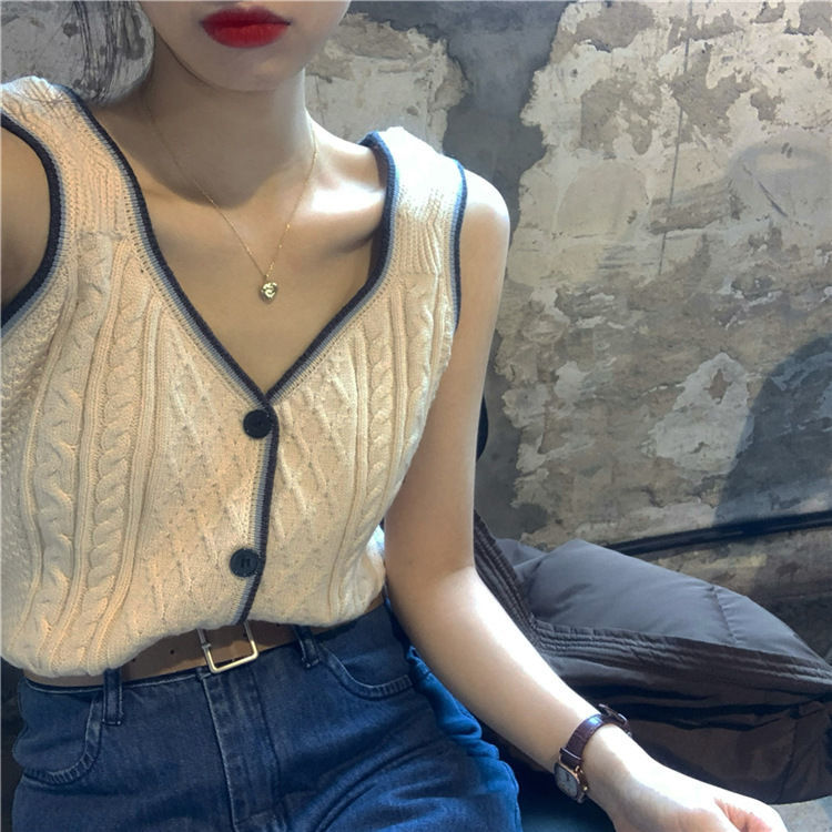 Sweater Vest Women Spring Inside Fashion All-match Knitted Slim Korean Style Sexy V-neck Sleeveless Casual Club Streetwear Chic alx