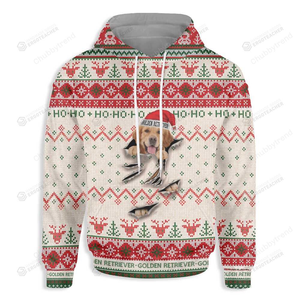 Ugly Christmas Golden Retriever Scratch 3D All Over Printed Hoodie, Zip- Up Hoodie