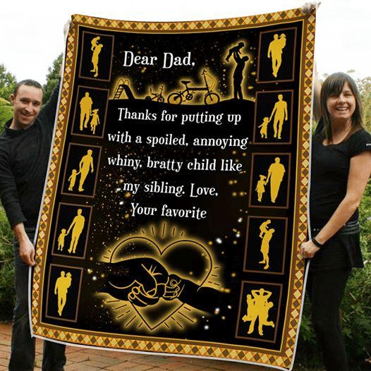 [Personalized Name] To My Dad From Kid Thanks For Putting Up Quilt – Best Gift For Dad, Gift For Home Decor, Gift For Family  – Fleece Blanket