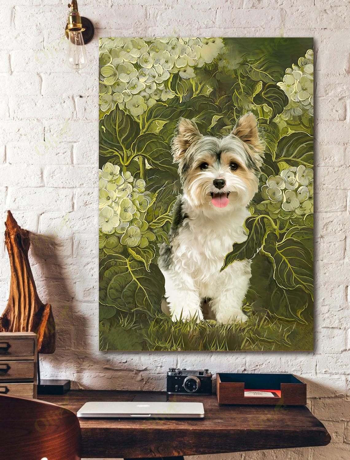 Yorkshire Terrier And Beautiful Hydrangeas Canvas Wall Art Home Decor