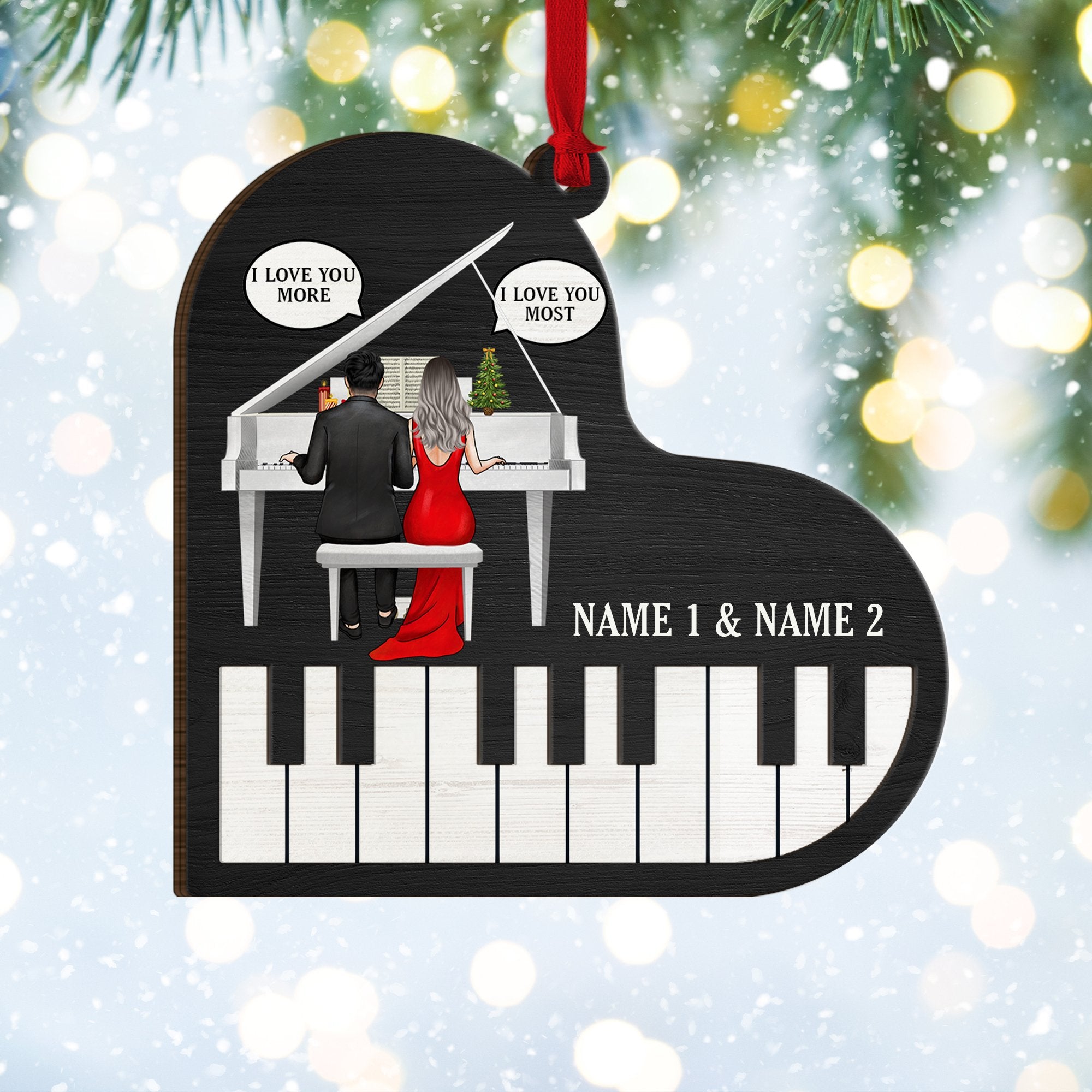 Piano Couple I Love You More I Love You Most Heart Shape Piano Personalized Ornament