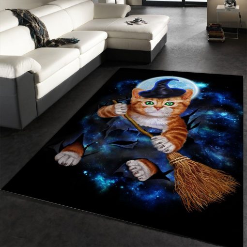 Tabby Cat Witch Halloween Rug All Over Print Logo Custom Area Rug Carpet Full Sizes Home Living Rug Carpet Decor