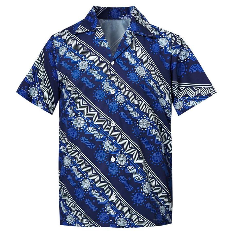 Hawaii Blue Shirt Geometric Circle Printing Ha97001