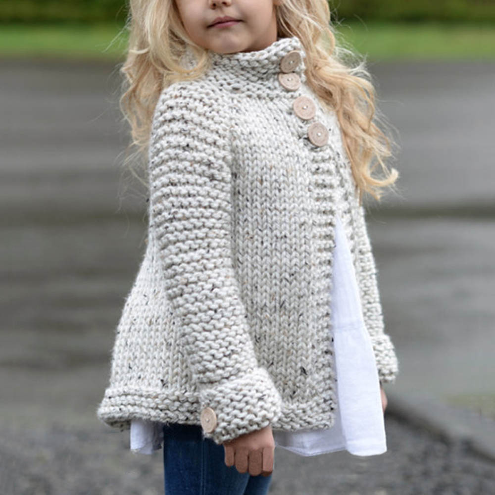 Winter Solid Sweater Coat Toddler Kids Baby Girls Outfit Clothes Button Knitted Sweater Cardigan Coat Tops Manteau Baby Fille alx