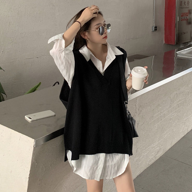 Sweater Vest Women V-neck Pure-black Harajuku Knitted Korean Style Ins All-match Basic Preppy Classic Stylish New Arrivals Cozy alx