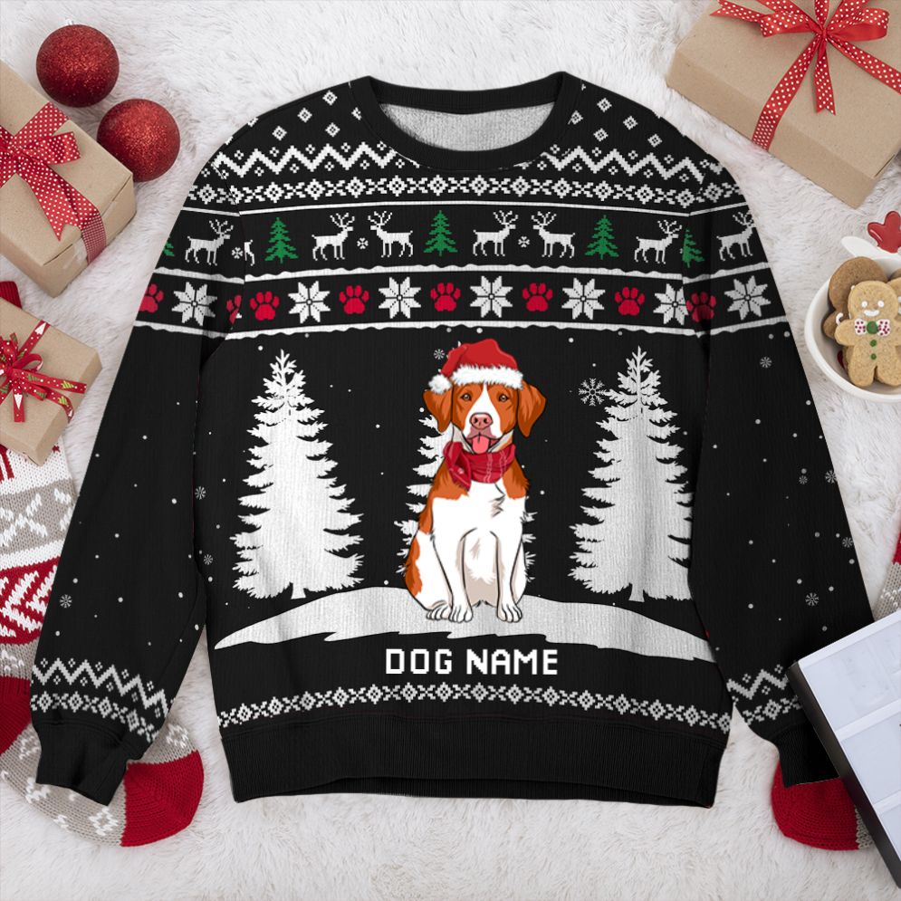 Brittany Winter Dog Personalized Sweater, Dog Ugly Christmas Sweater