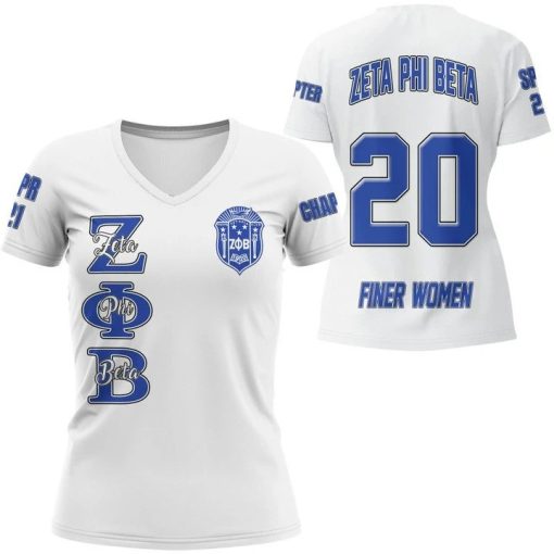 Zeta Phi Beta (White) V-Neck T-Shirt