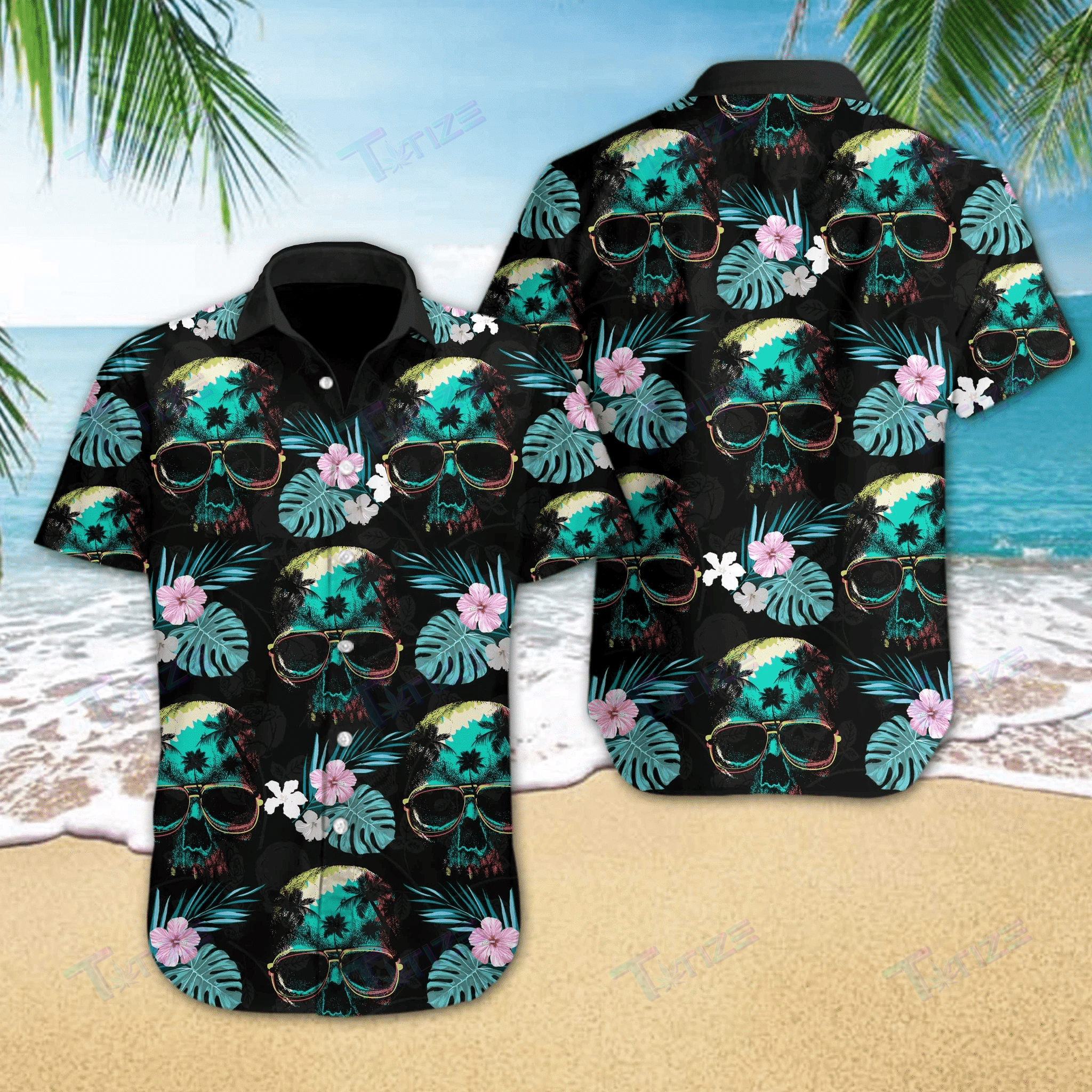 Skull Beach V All Over Printed Hawaii Shirt Size S Ha51168