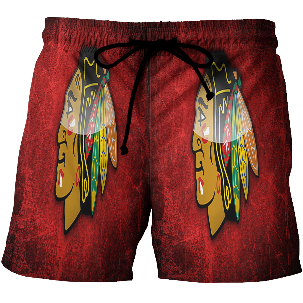 Chicago Blackhawks Emblem Texture9 3D All Over Print Summer Beach Hawaiian Short