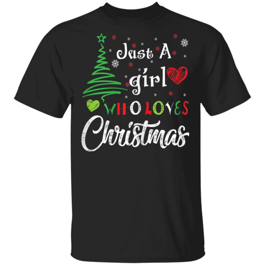 Womens Just a Girl Who Loves Christmas Funny Design for Women T Shirt By Vevotee Store T-shirt Long Hoodie Black