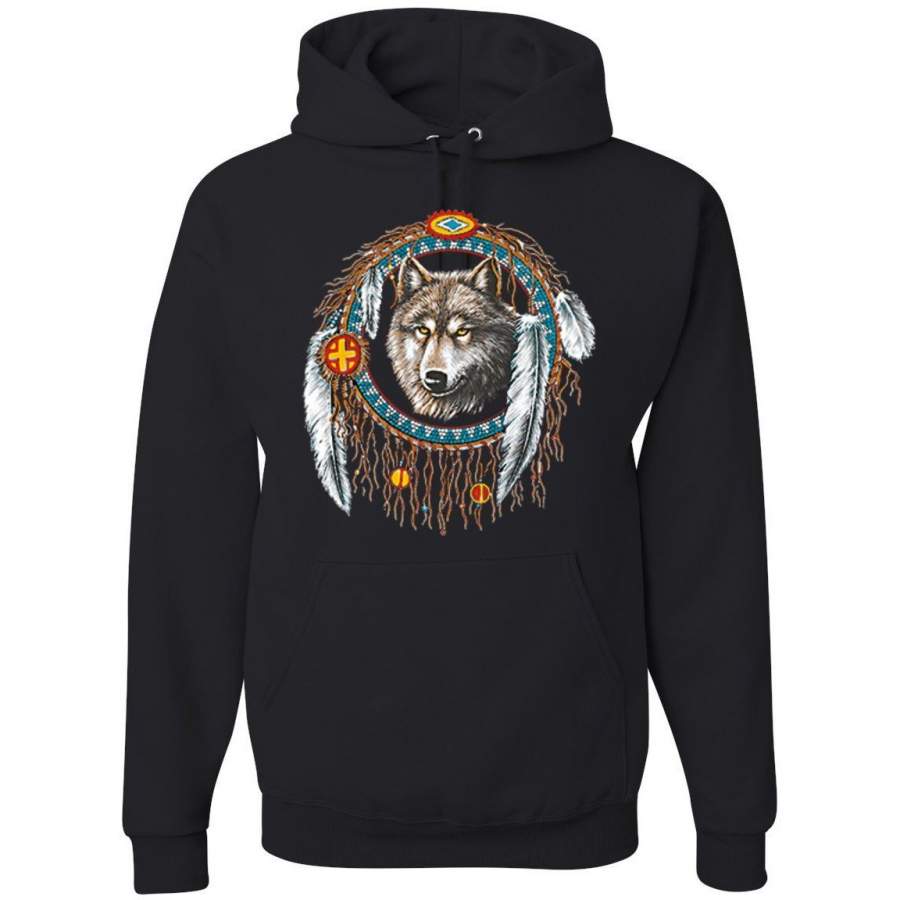 Wolf in Dream Catcher Animal Lover Graphic Hoodie Sweatshirt