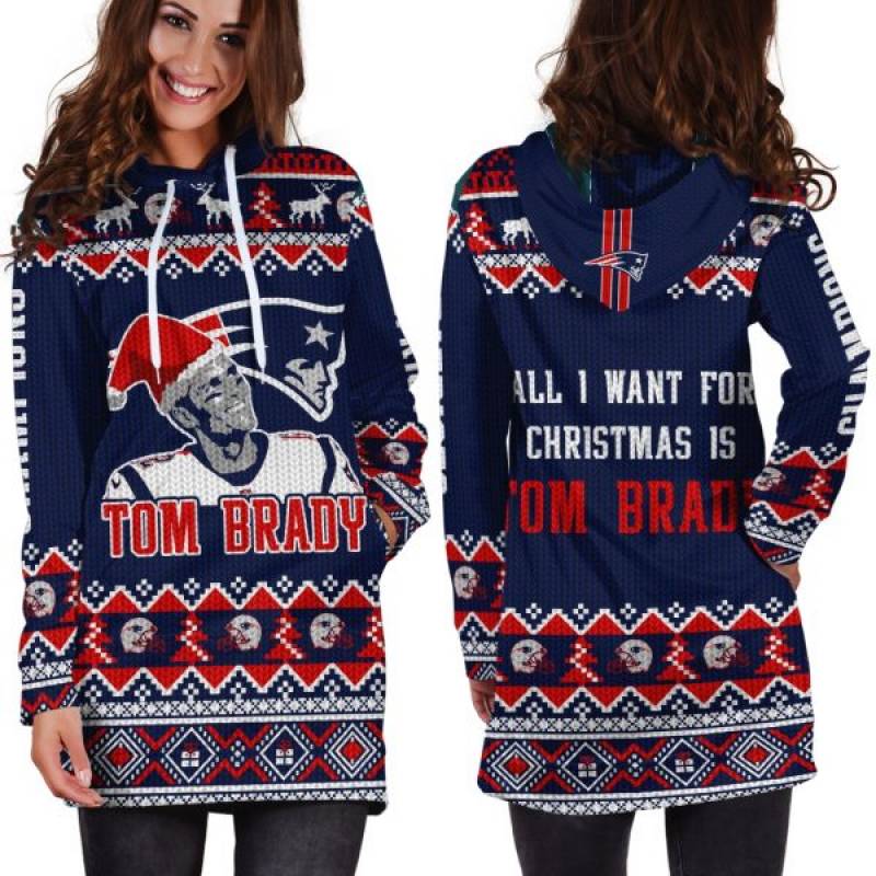 New England Patriots All I Want For Christmas Is Tom Brady Ugly Christmas 3D Dress Hoodie