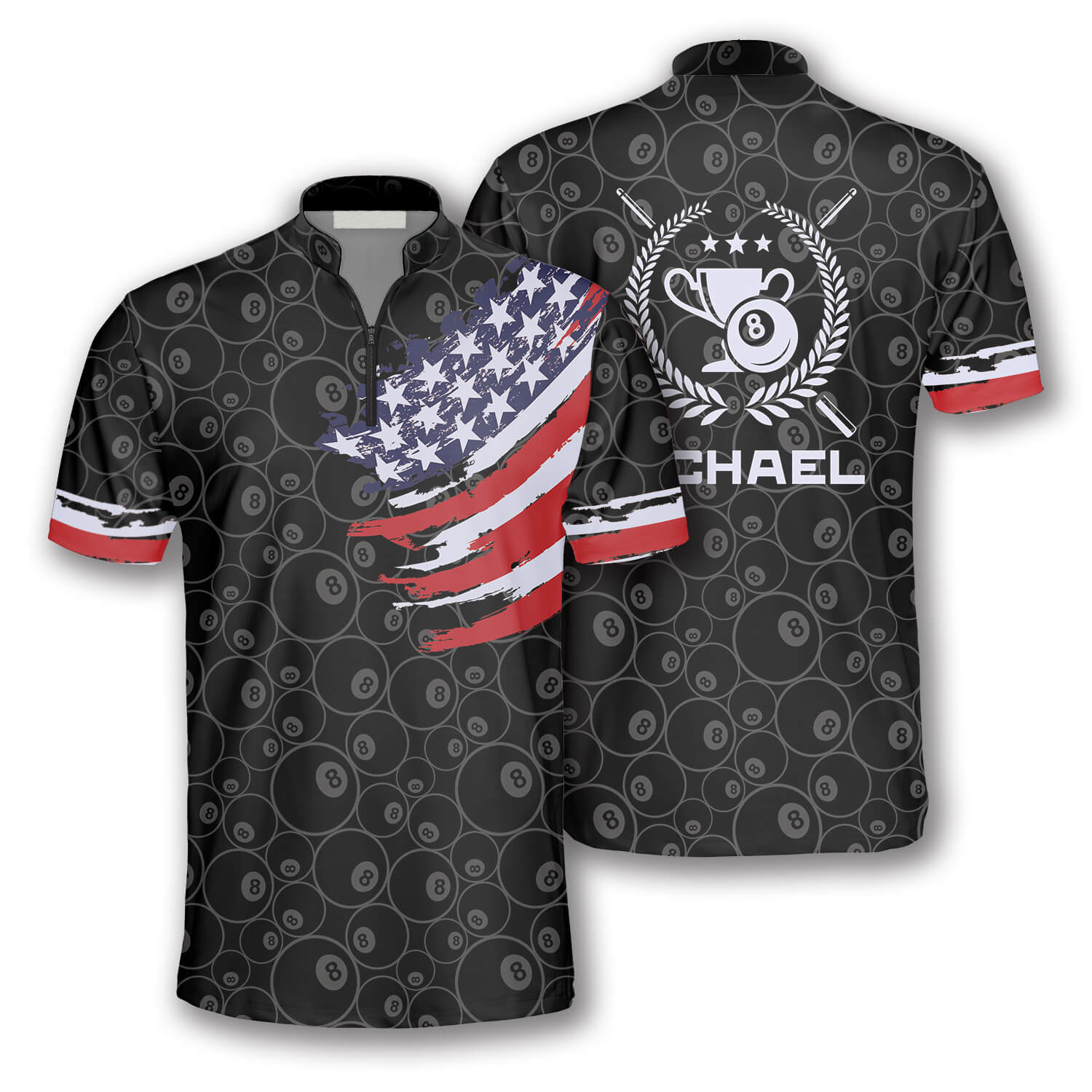 Ball 8 Pattern Trophy Emblem Custom Billiard Jerseys For Men, Billiard Flag Jersey Shirt