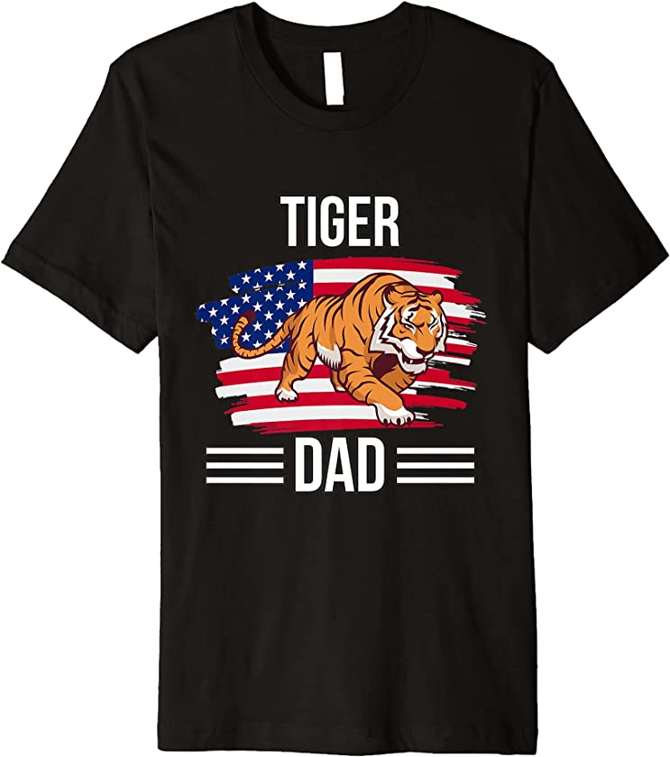 Tiger US Flag 4th Of July Father’s Day Tiger Dad Premium T-Shirt