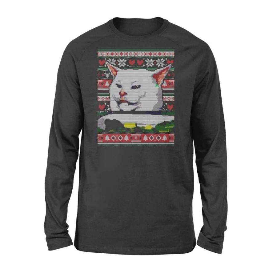 Woman Yelling At A Cat Ugly Christmas Sweater Meme Couples – Standard Long Sleeve