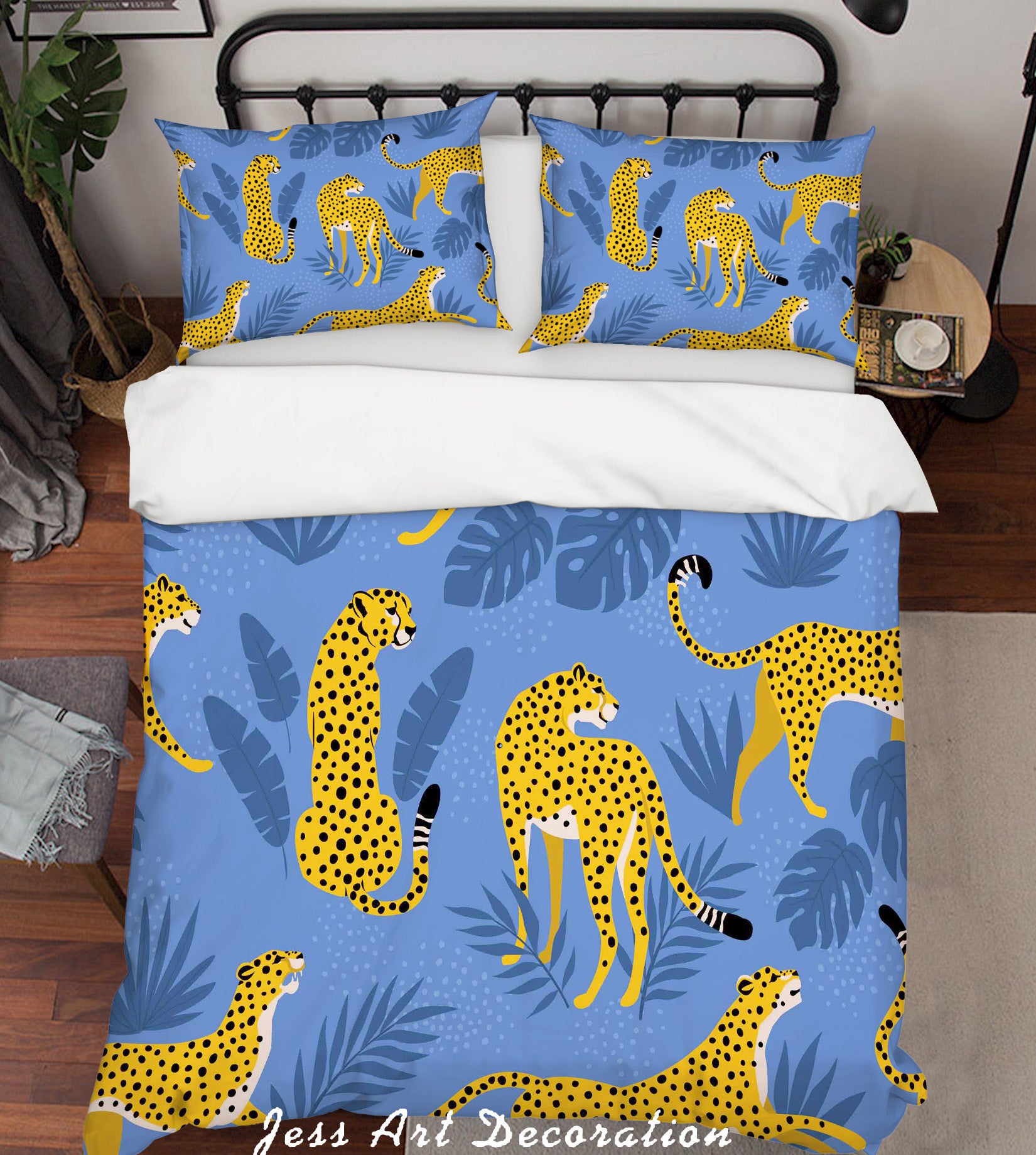 3D Cartoon Leopard Blue Quilt Cover Set Bedding Set Pillowcases 103