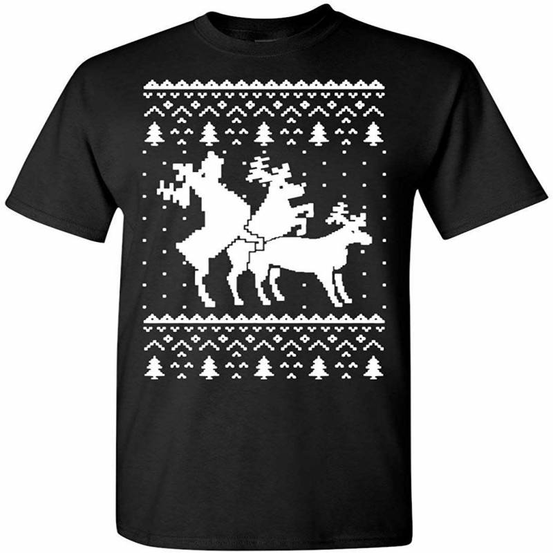 Ugly Christmas T-shirt Reindeer Humping Men’s Tee Shirt