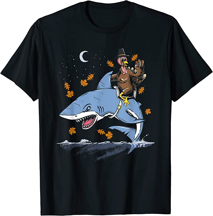 Thanksgiving Turkey Riding Shark Funny Turkey Lover T-Shirt