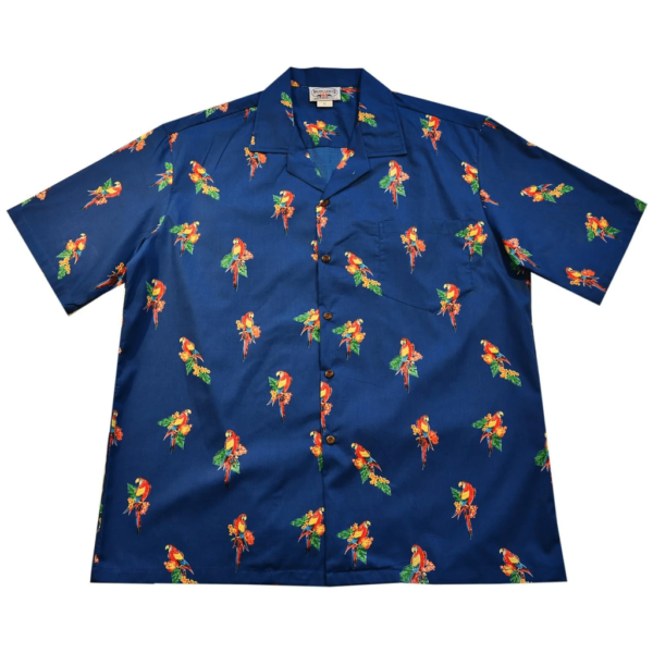 Tropical Parrots Pattern Navy Hawaiian Shirt