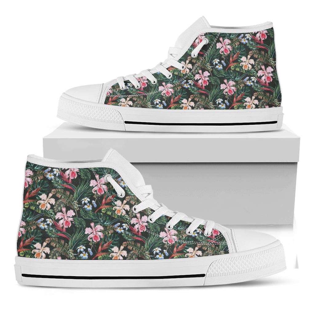 Vintage Tropical Exotic Hawaiian Print White High Top Shoes