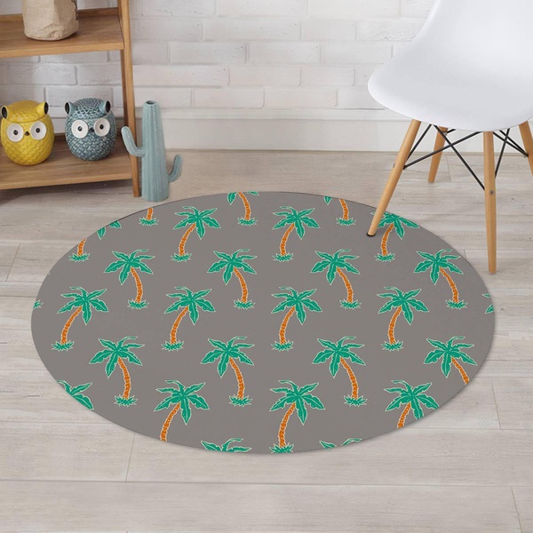 Cartoon Palm Tree Hawaiian Print Round Rug