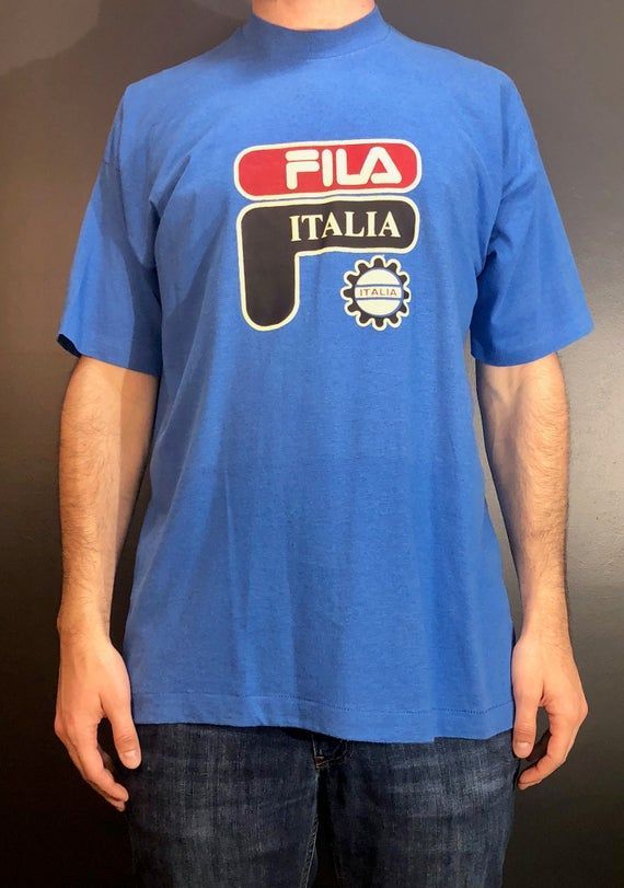 Vintage 80S 90S Fila Italia Blue Bootleg Shirt Fruit Of The Loom Graphic Shirt